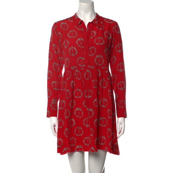 SANDRO Silk Mini Dress Red Peace Sign Size 2 - Picture 1 of 6